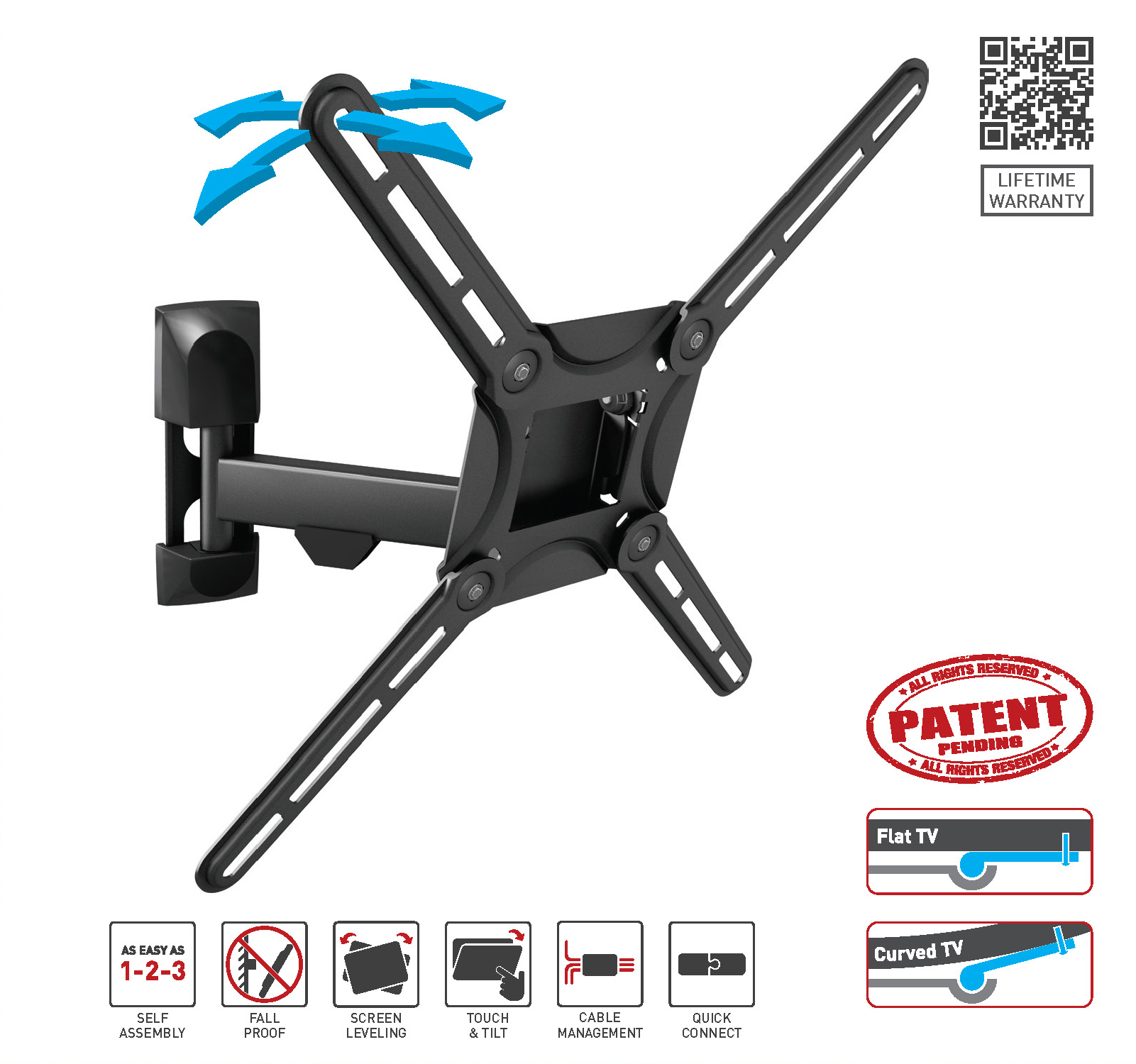 *Veggfeste Barkan 3300, sving/tilt,1 arm, 29-65",*